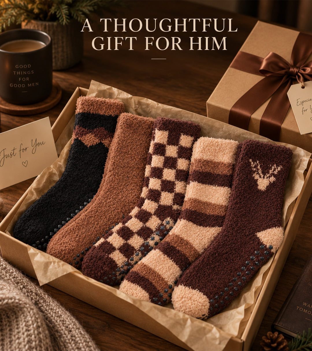 Coral Fleece Warm, Cozy Grip Socks for Men · 5 Pair Set