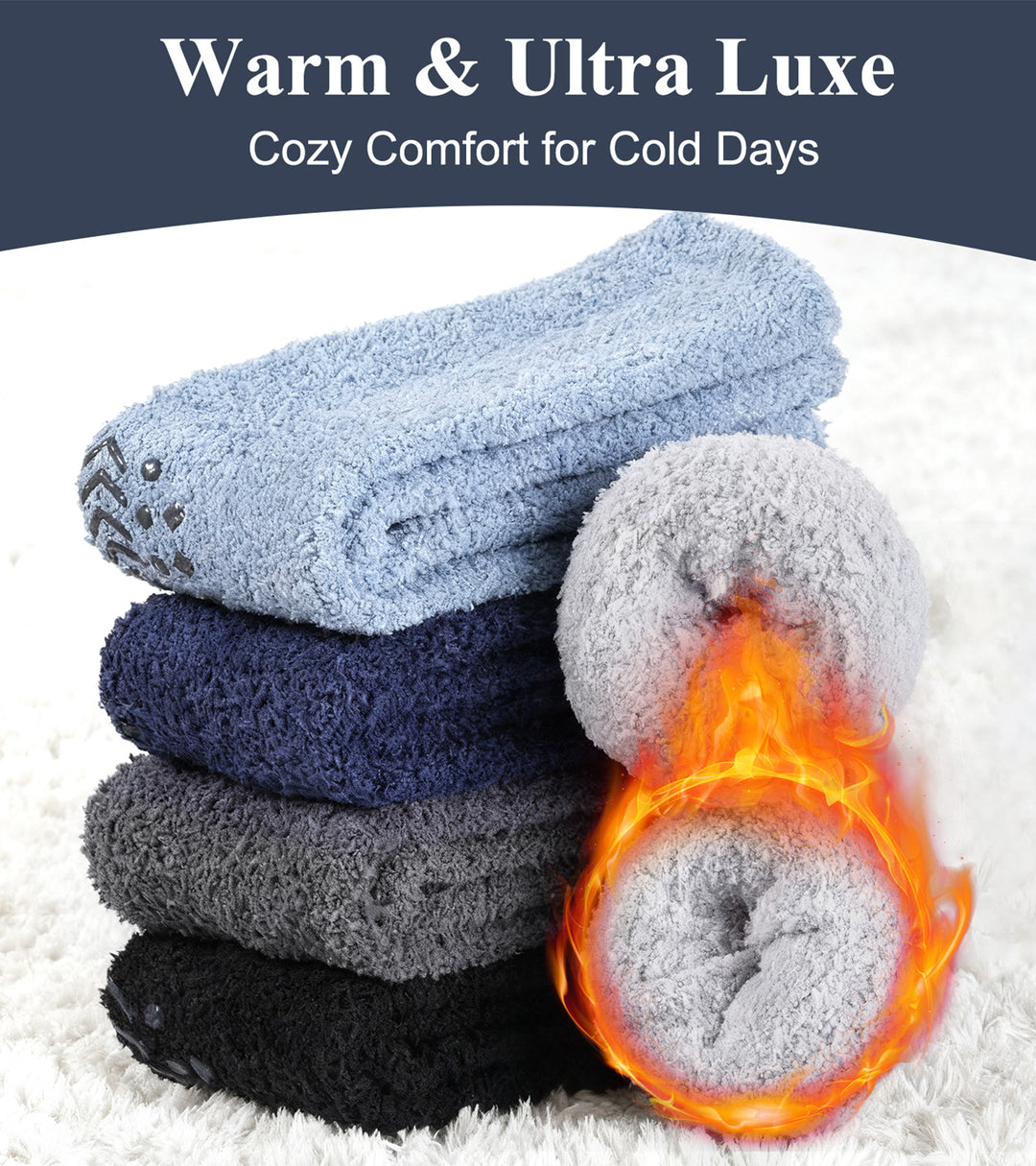 Coral Fleece Warm, Cozy Grip Socks for Men · 5 Pair Set