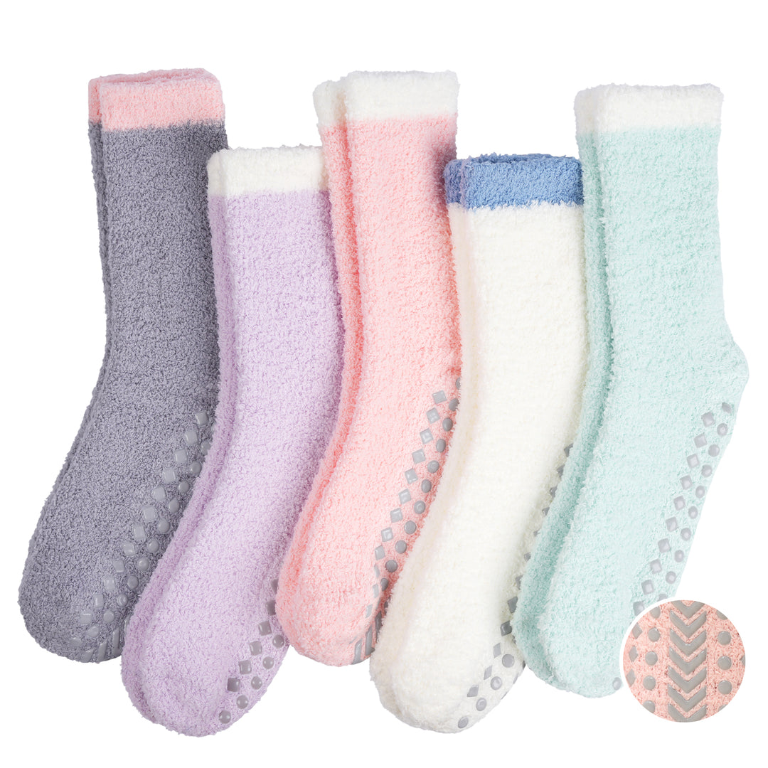 Seasonal  Cozy Coral Fleece Non-Slip Socks for Women · 5 Pair Set