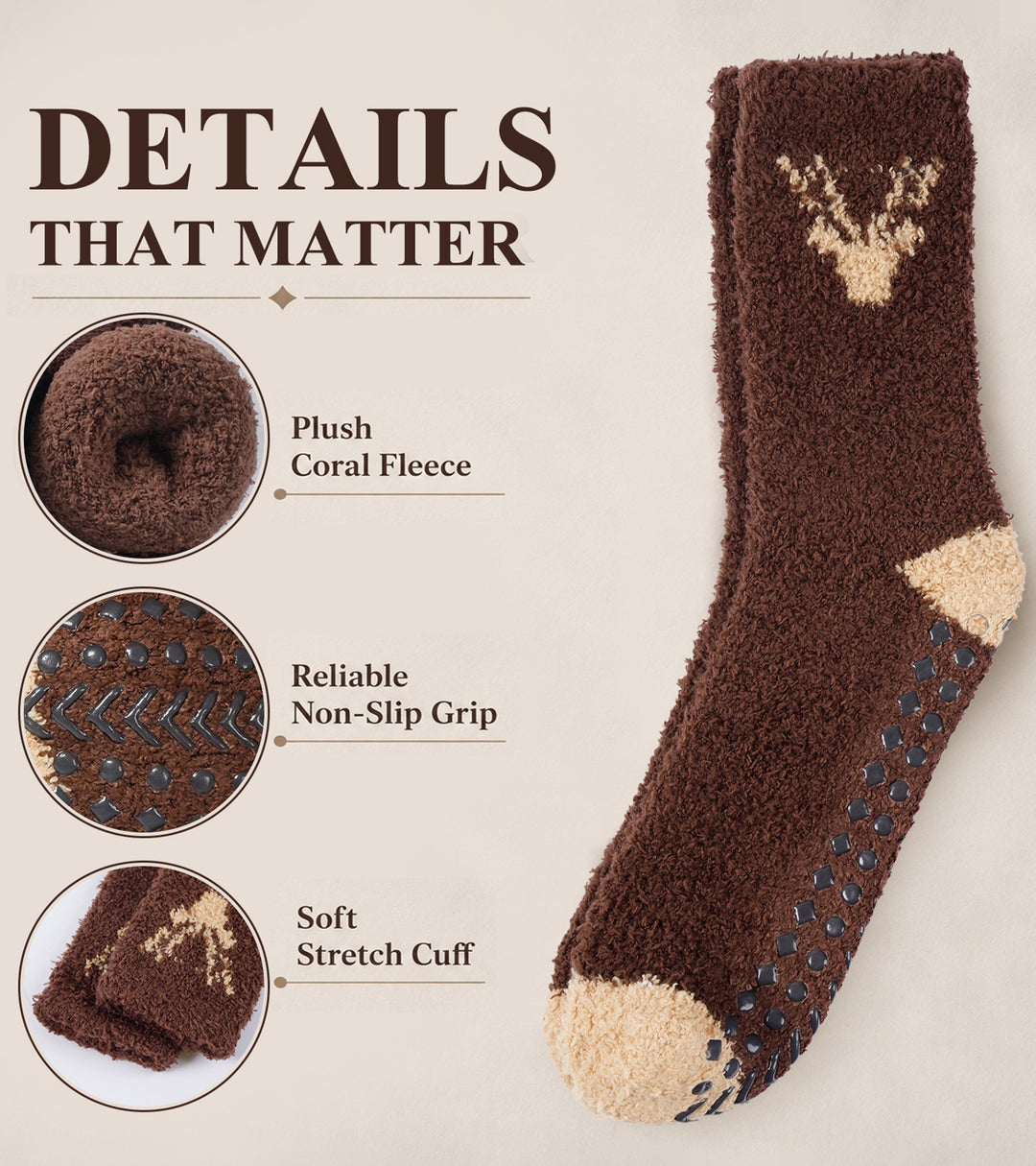 Coral Fleece Warm, Cozy Grip Socks for Men · 5 Pair Set