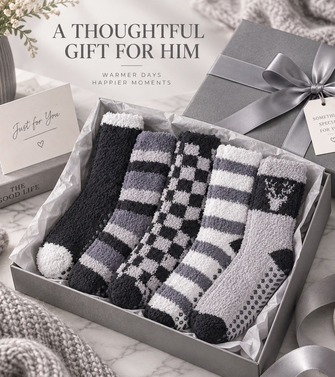 Coral Fleece Warm, Cozy Grip Socks for Men · 5 Pair Set
