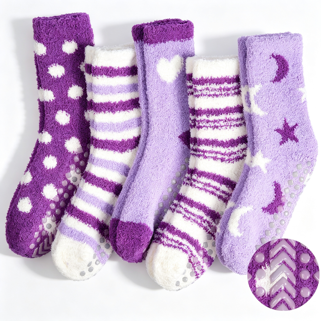 Seasonal  Cozy Coral Fleece Non-Slip Socks for Women · 5 Pair Set