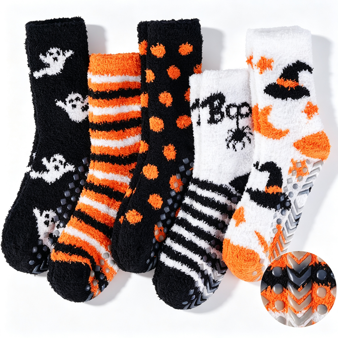 Seasonal  Cozy Coral Fleece Non-Slip Socks for Women · 5 Pair Set